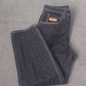 Empyre Men's 32/29 Relaxed Black Jeans with White Contrast Stitching Logos Zip